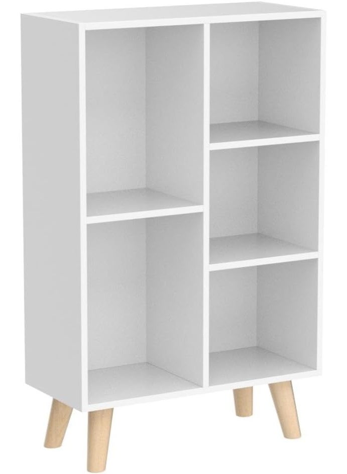 IOTXY Wooden Open Shelf Bookcase - 3-Tier Floor Standing Display Cabinet Rack with Legs, 5 Cubes Bookshelf, Warm White - Image 5